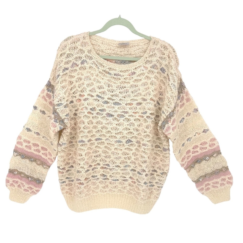 Colleen Toland San Francisco Hand Knit Sweater Cream Multi Color Size L Ethereal